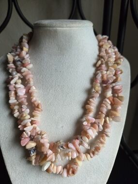 Triple-Strand Pink Opal Chip Necklace -